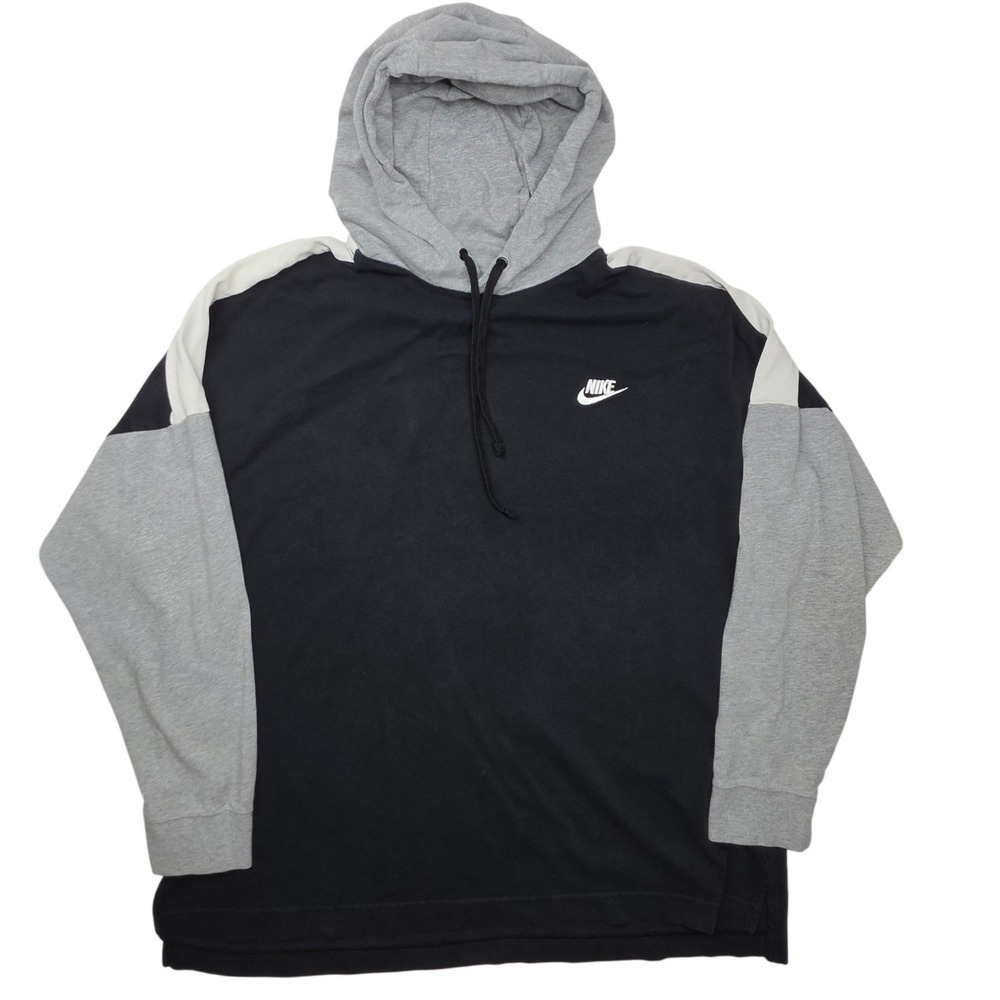 Nike Mens XL Colorblock Pullover Hoodie Black Grey White Embroidered Logo